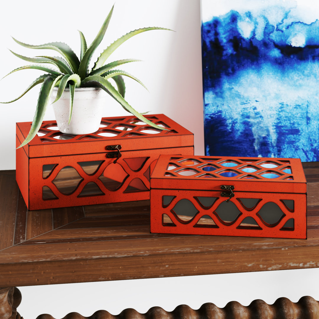 Eziah 2 Piece Fir Wood,Wood Decorative Box Set Bungalow Rose Color: Burnt Dark Orange