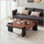 Table basse en MDF couleur noyer - Style minimaliste avec patins en feutre