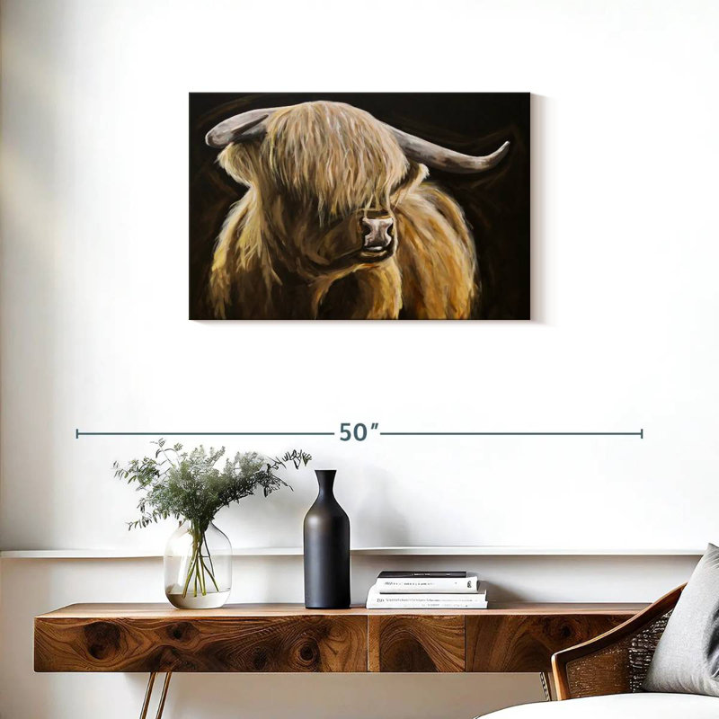 Vache Highland sur fond noir I, H 20 po x l 30 po