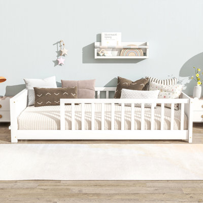 Twin Size Floor Platform Bed With Built-In Book Rack