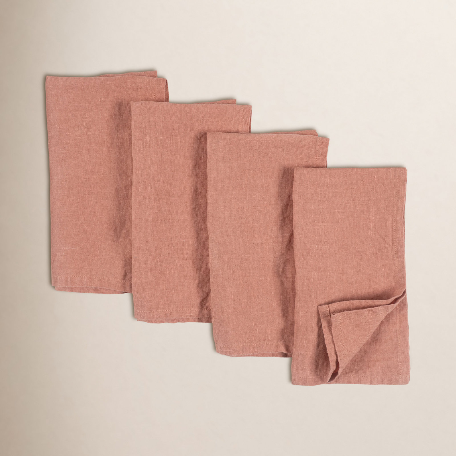 Alvia 100% Stone Washed Linen Napkins, 20" x 20", Pink