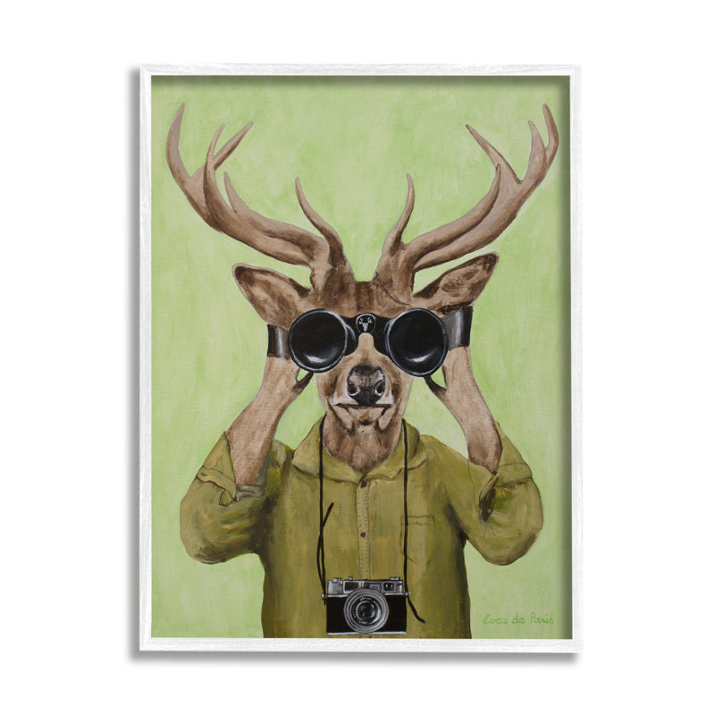 Drôle de jumelles mignonnes de cerf, peinture sur fond vert par Coco de Paris - Peinture, H 30 po x l 24 po x P 1,5 po