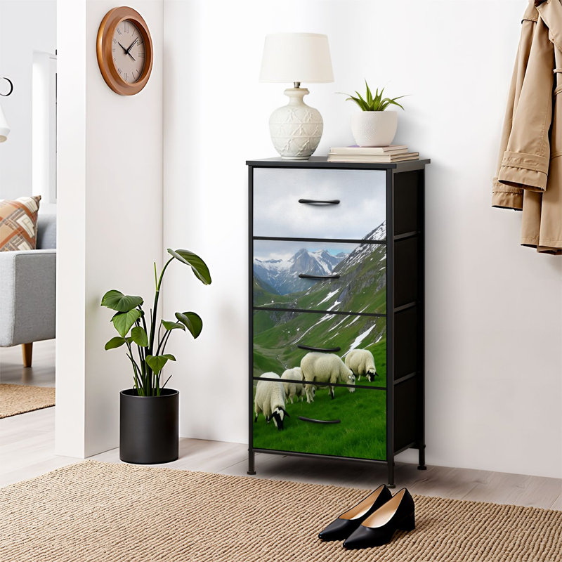 4 Drawer Dresser for Bedroom, Narrow Chest of Drawers, Wooden Top and Study Iron Frame 18"x37.5"-(WxH)