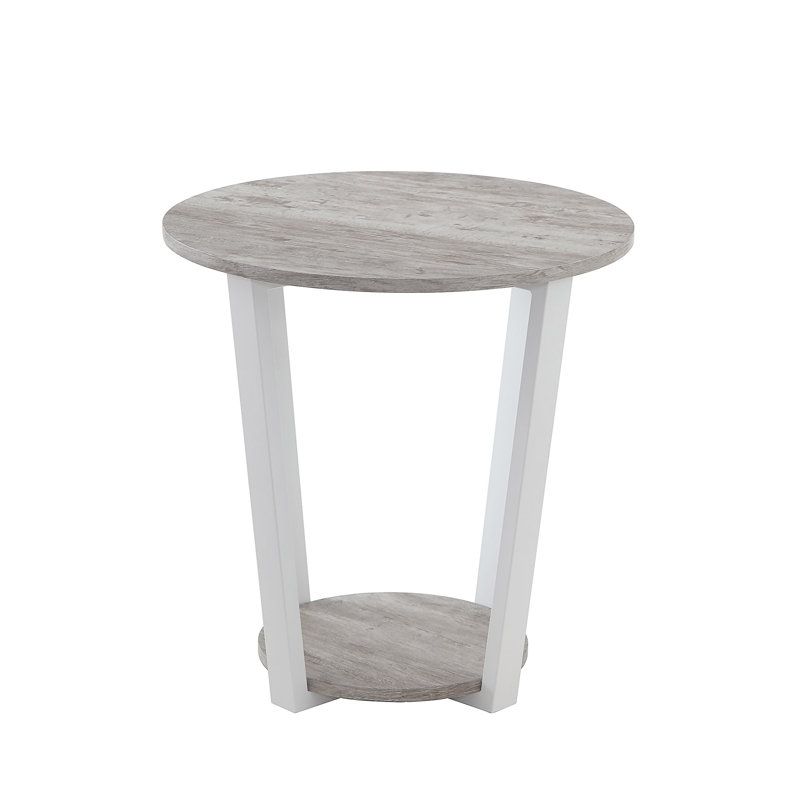 Elysian Contemporary Round End Table With Shelf, Gray Top/White Base