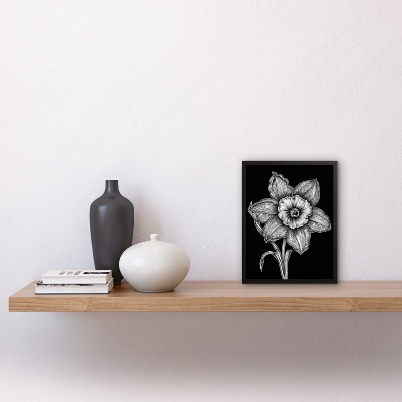 Sirine Black And White Daffodil With Batik Style Petals - Single Picture Frame Print