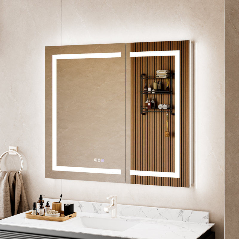 Armoire à pharmacie DEL 42 po x 36 po avec miroir, éclairage double avant et arrière, antibuée, 42"x36"