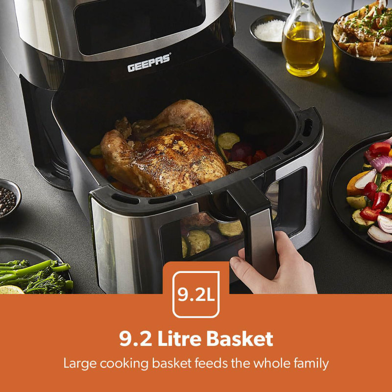 GEEPAS 1.8L Kettle 2 Slice Toaster Panini Grill & 9.2L Digital Air Fryer Combo Kitchen Set | Cordless Stainless Steel Jug Kettle | Bread Toaster 6 Browning Levels | Air Fryer for Oil Fat Free Cooking