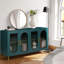 Meuble télé 65 po et plus, bois avec verre et tablettes réglables, armoire de rangement bleu marine pour console de chambre à coucher, tablettes bleues, média-1347806117