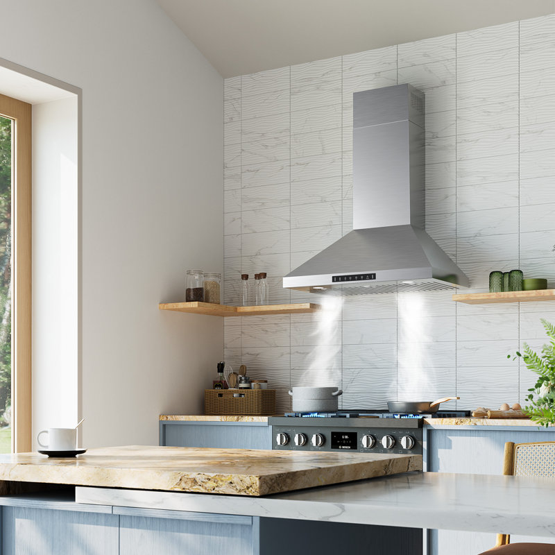 VIKIO 30'' 600 CFM Convertible Wall Mount Range Hood with Gesture Control, Silver