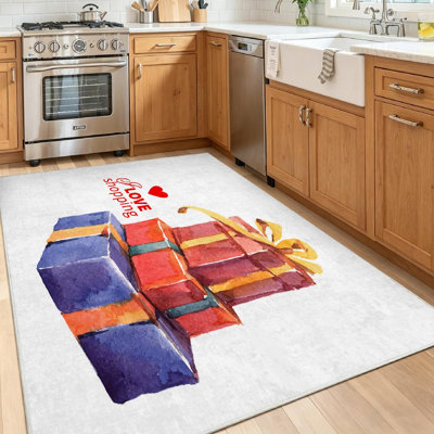 Tapis d'intérieur bleu lavable à la machine, boîte-cadeau aquarelle avec nœud