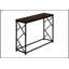 Table d'appoint de canapé contemporaine étroite avec plateau en stratifié brun et base en métal noir, parfaite pour le vestibule et le salon-1180696053