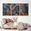 Anneau d'arbre «Œuvre de souche en bois brun marine foncé, photos de cabane de ferme rustique rétro, art mural impression numérique sur toile 3 pièces»  -107118149-107118147
