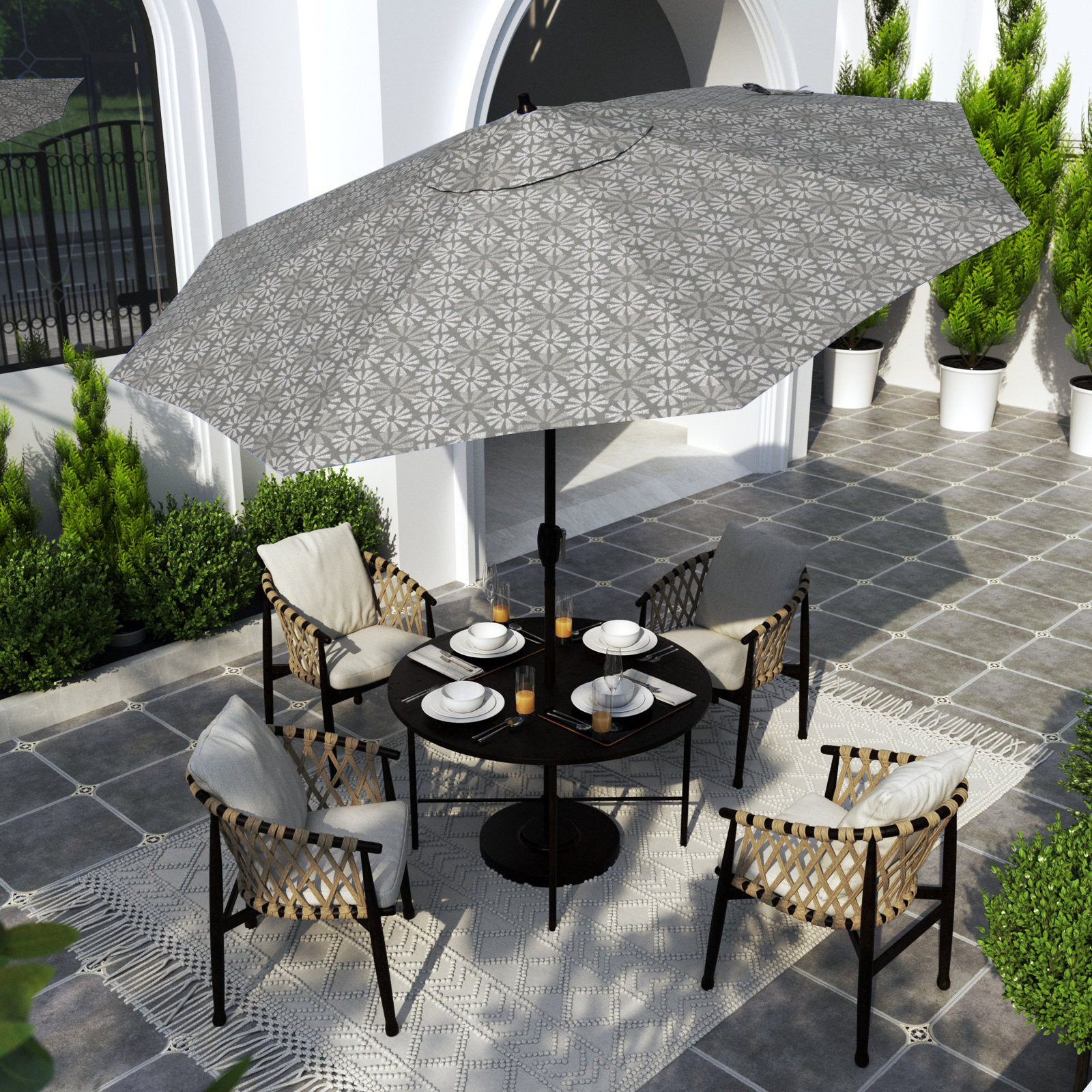 Astraea 108'' Outdoor Umbrella, Spiro Graphite - Pacifica Premium