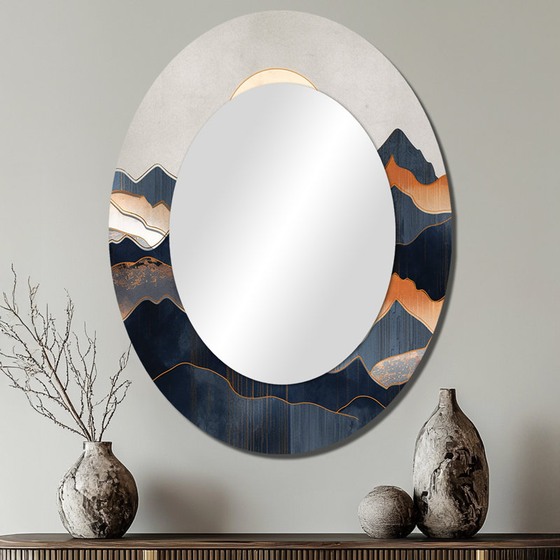 Daring Moutain Horizons II - Landscapes Oval Decorative Mirror On Metal, 40" x 30"