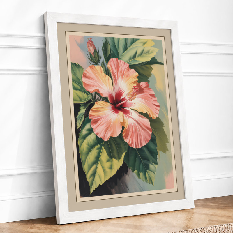 Hibiscus in Bloom Botanical - Framed Print, A2 - 59.4 x 42.0 cm, White