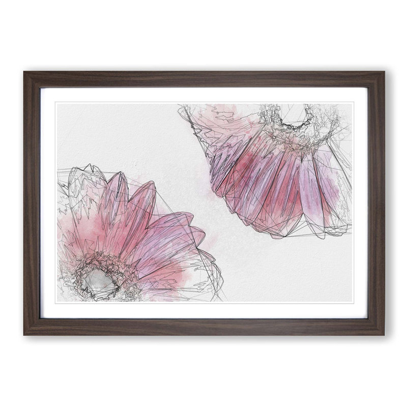 Two Spring Flowers in Pink in Abstract - Picture Frame Graphic Art Print, 27cm H x 36cm W x 2cm D, Walnut Framed