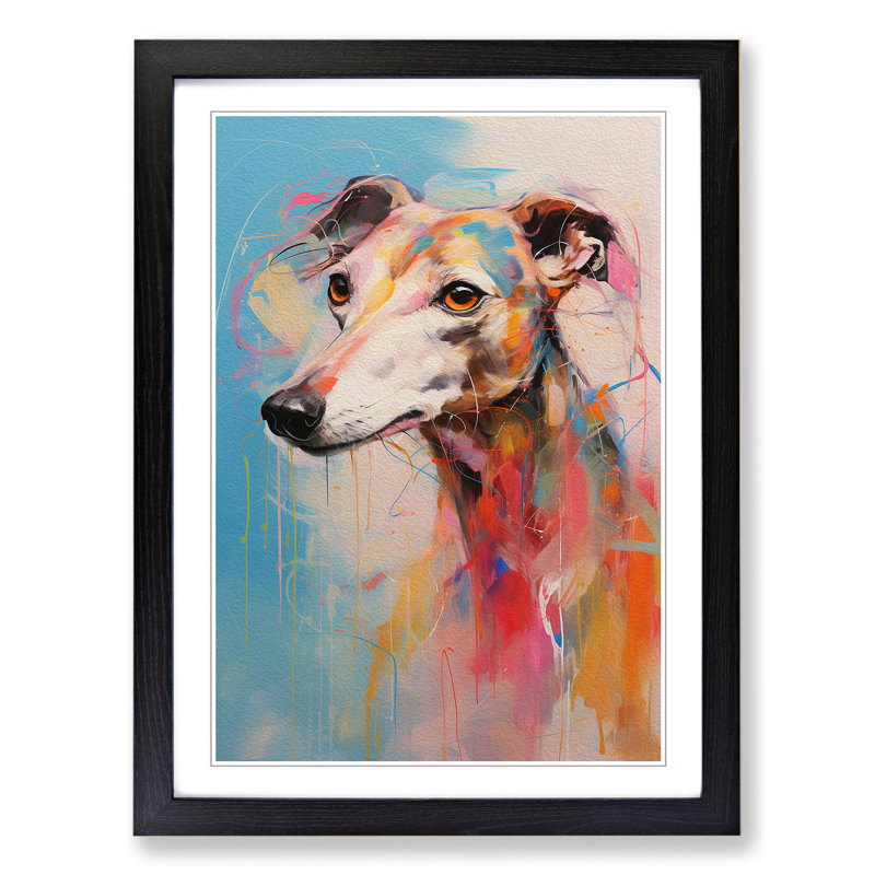 Whippet Gestural Art - Framed Print, Black Framed, 34cm H x 25cm W