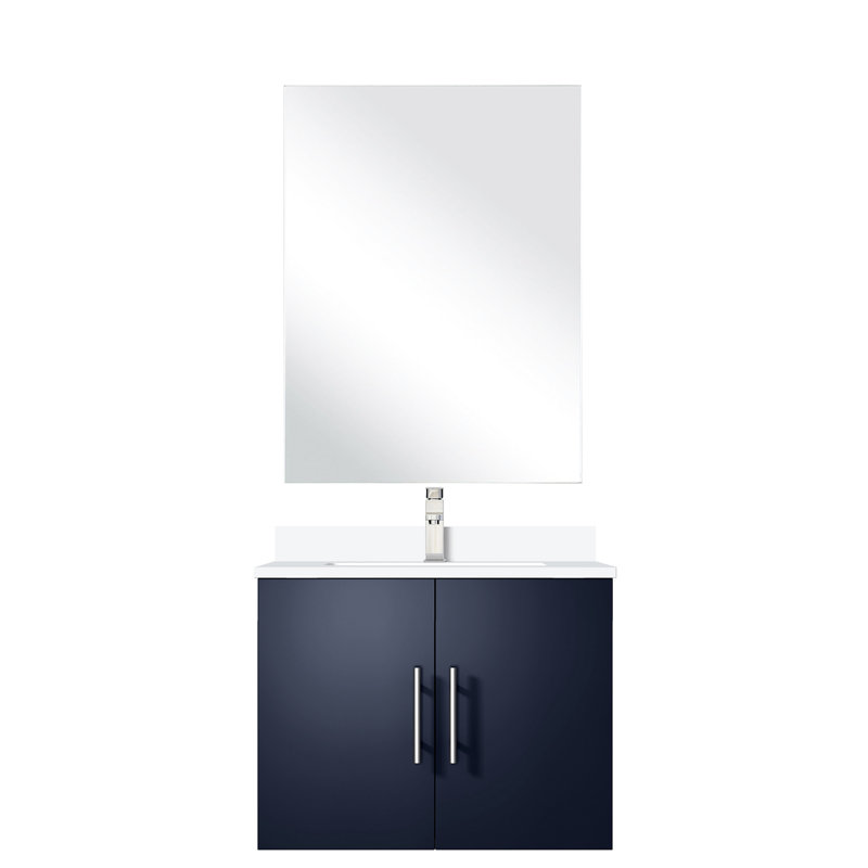 Meuble-lavabo bleu l 24 po x P 22 po avec comptoir en quartz blanc, miroir 18 po, robinet et surface à gratter 24 x 22