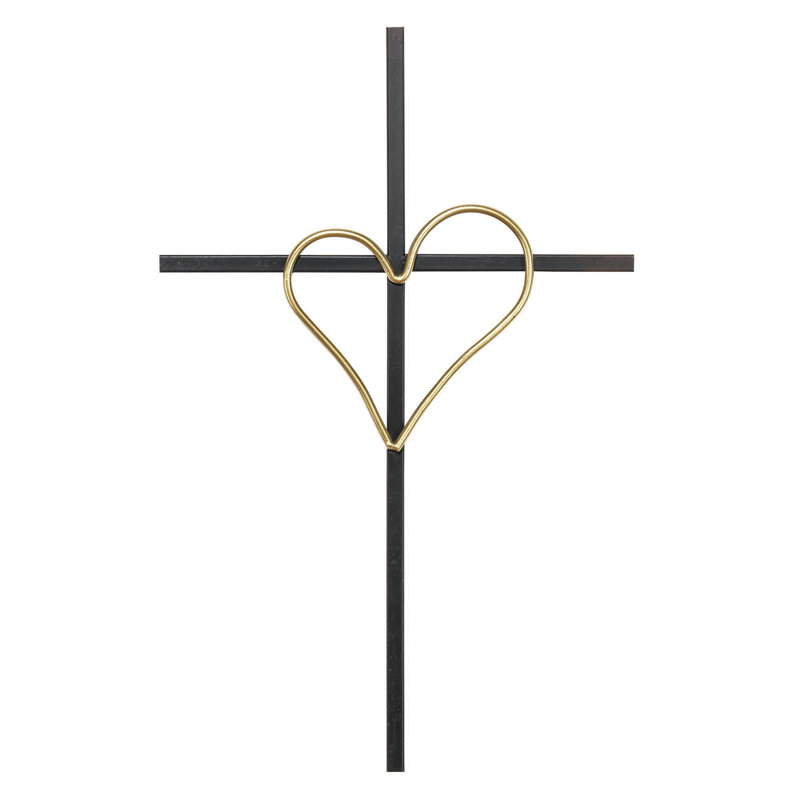 Croix murale noire en métal à cœur ouvert 20 po