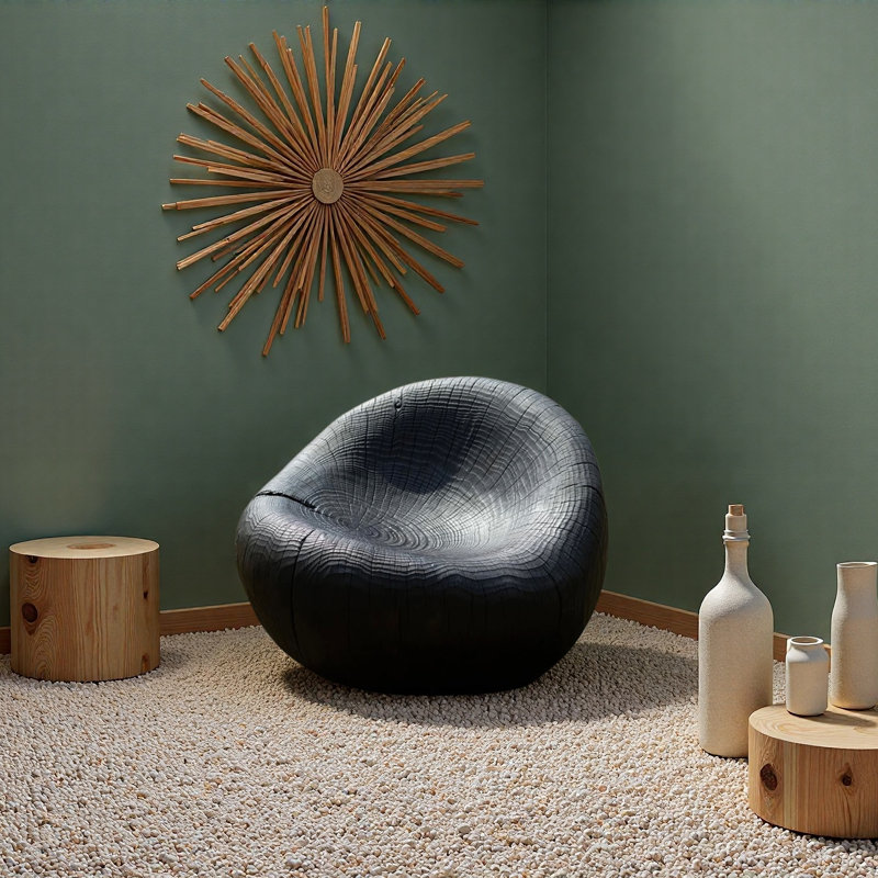 Tabouret en bois massif, H 19,69 po x l 25,59 po x P 25,59 po, Noir