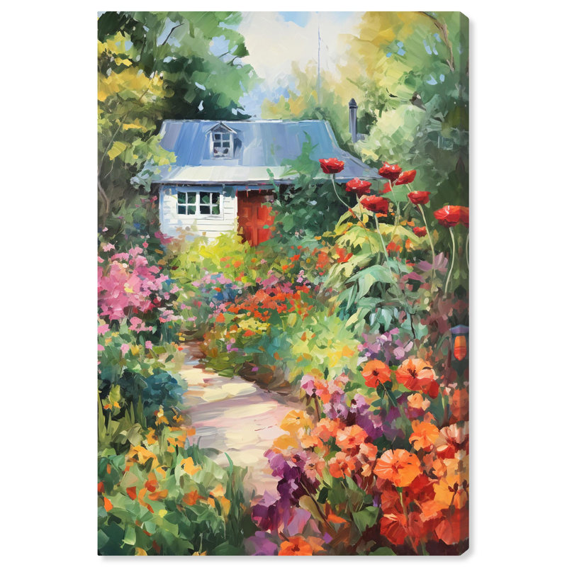 Lush Garden Multicolor Canvas Wall Art with Farmhouse Scene