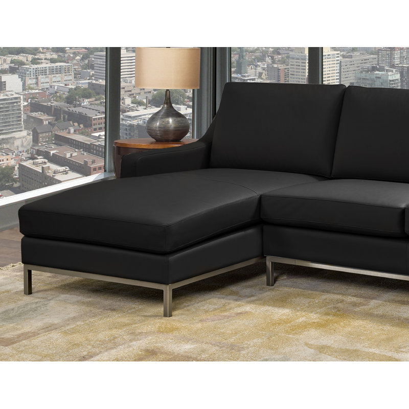 Kase Upholstered L-Shaped Sectional, Black Genuine Leather, Left Hand Facing