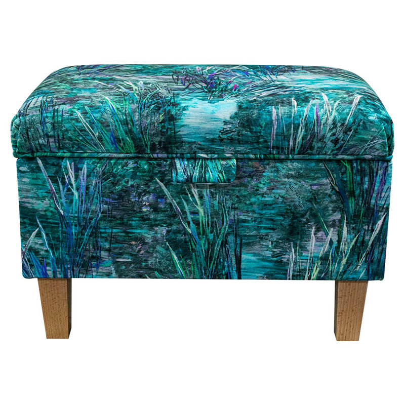 50.8cm Wide Velvet Rectangle Floral Footstool Ottoman with Storage