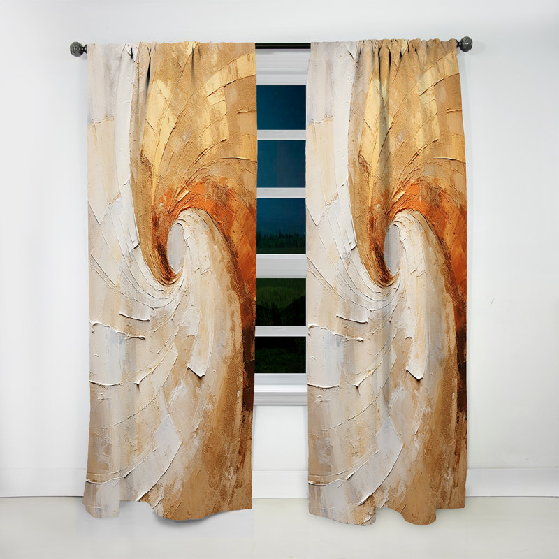 Gordin Gold Beige Spiral Potteries - Abstract Spirals Curtain - Velvet Room Darkening - 1 Panel, 52" W x 120" L