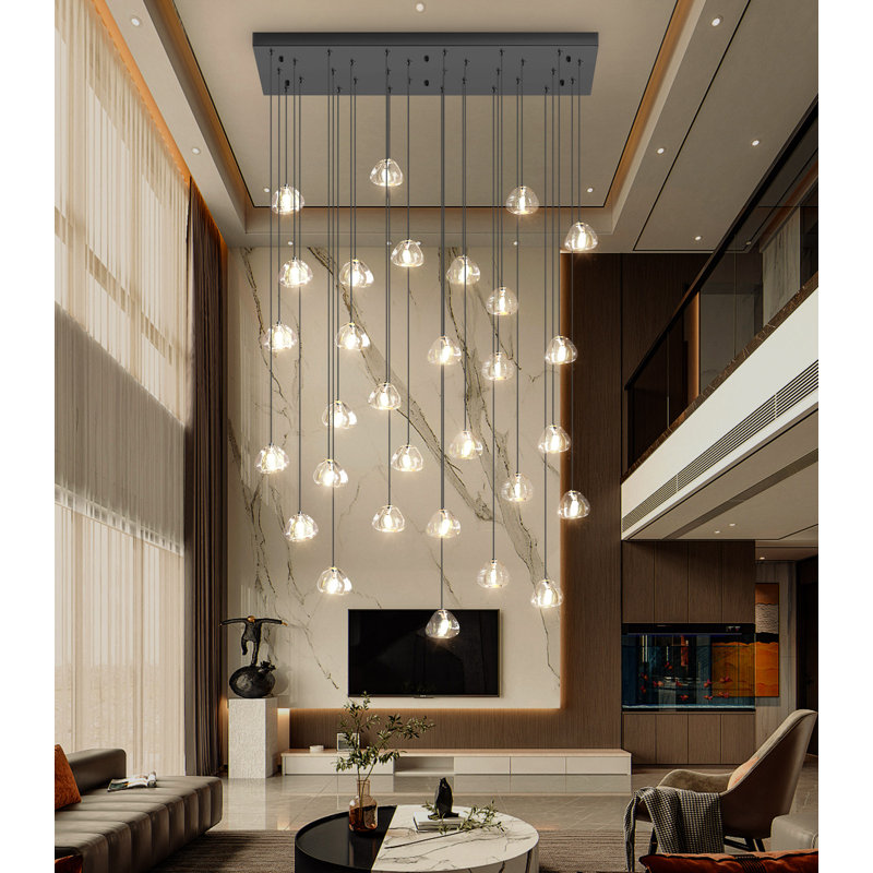 30-Light Rectangular Dimmable Crystal Led Chandelier Adjustable Long Lights, null