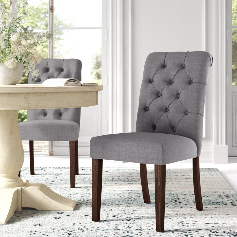 Ameriga 19.3'' H Tufted Upholstered Parsons Chair, Brown, Grey Linen