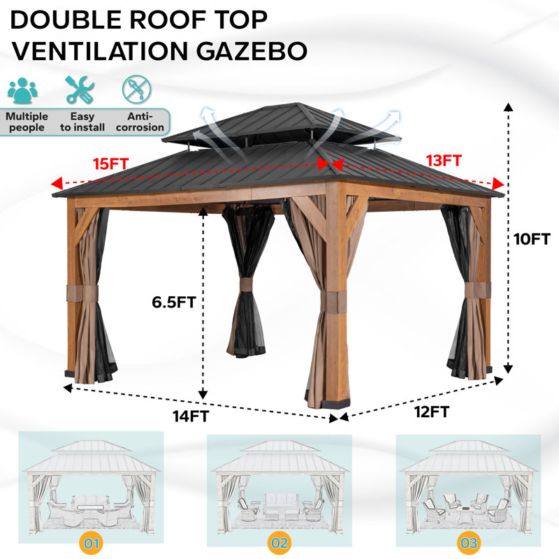15 Ft. X 13 Ft. Aluminum Patio Gazebo