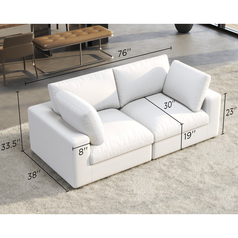 Modechai Sectional Sofa, 76 Inches Down Filled Sectional Sofa, Loveseat Comfy Couch, White Linen
