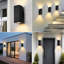 Applique murale d'extérieur moderne noire à 2 lumières avec ampoules DEL 12 W