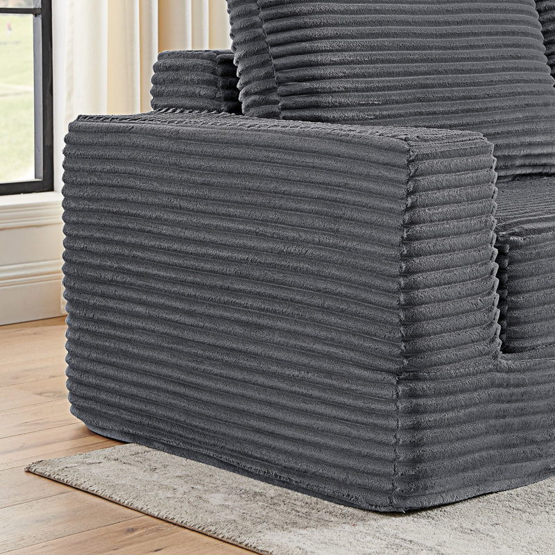 L Shape Modular Sectional Sofa, Gray Corduroy, Left Hand Facing