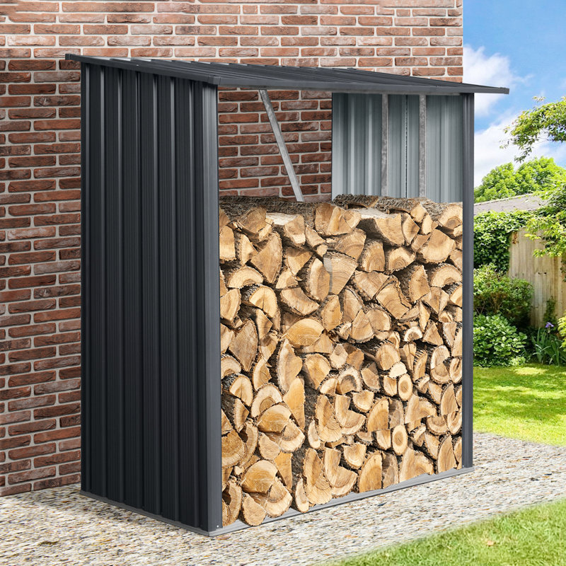Outdoor Firewood Storage Shed 3Ft X 5Ft - Heavy-Duty Metal Construction Black Rust- For Long-Term Use