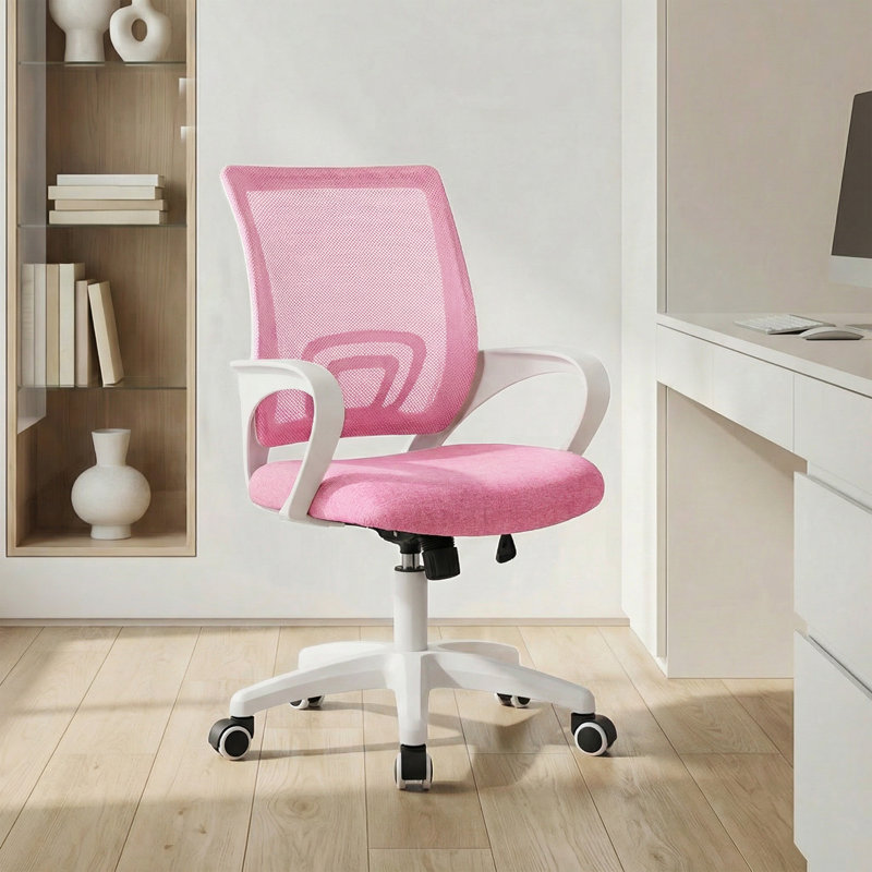 Chaise de bureau ergonomique en filet, Blanc / Rose, 1 pièce