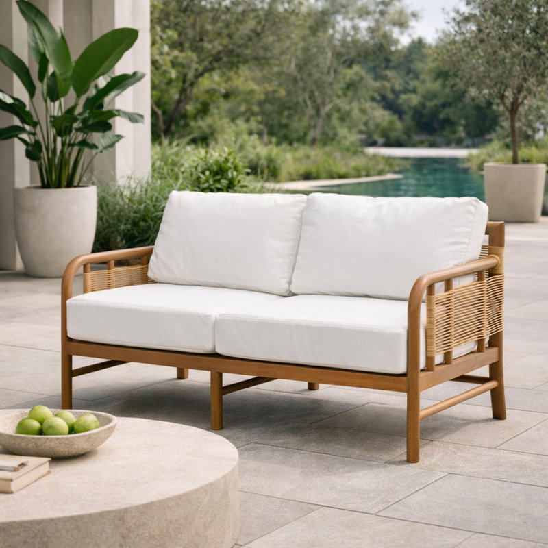 Westwood 58'' Wide Outdoor Teak Loveseat with Cushions