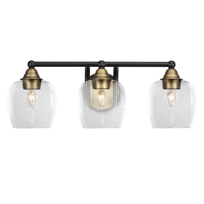 Michell 3-Light Bath Bar, Clear Bubble, Matte Black/Brass