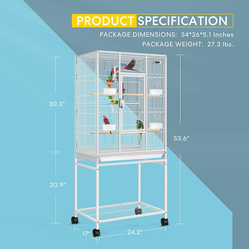 VIVOHOME 54 Inch White Wrought Iron Bird Cage with Rolling Stand