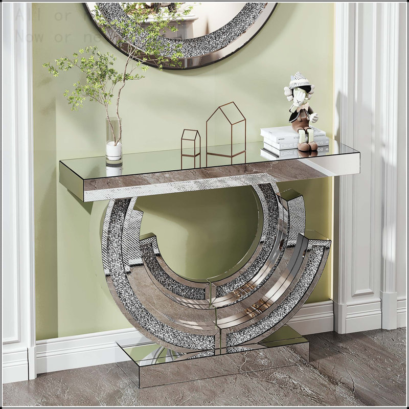 Console à miroir en diamant concassé, Argent