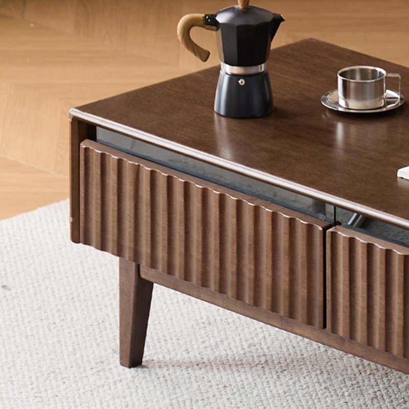 Table basse moderne en bois massif avec rangement, H 16,9 po x L 39,4 po x l 20,5 po