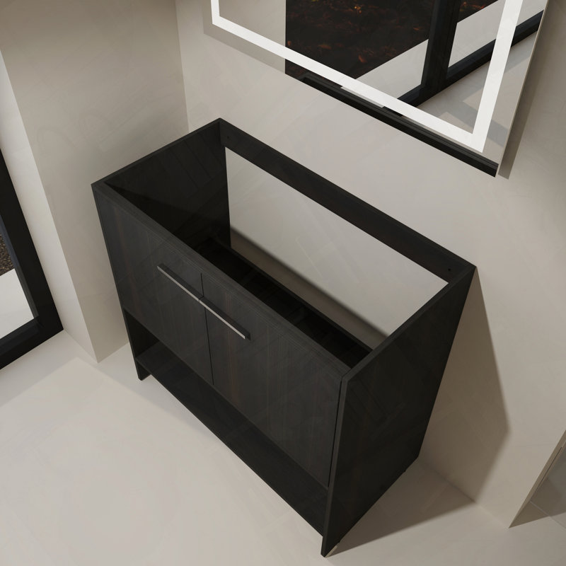 Armoire de meuble-lavabo autoportante avec deux portes sans lavabo, Chêne foncé