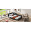 Lit de jour simple tapissier avec tête de lit et accoudoirs, pieds de support, gris-308039205