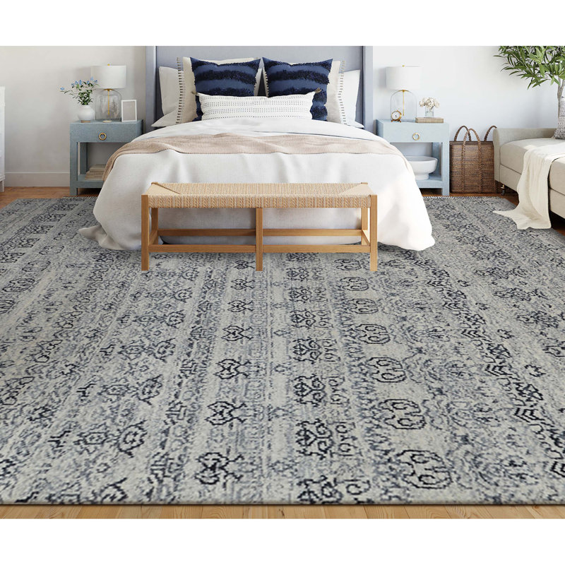 Wool Moroccan Area Rug in Gray, Rectangle 10' x 14'