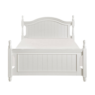 Lit double traditionnel en bois blanc avec rails