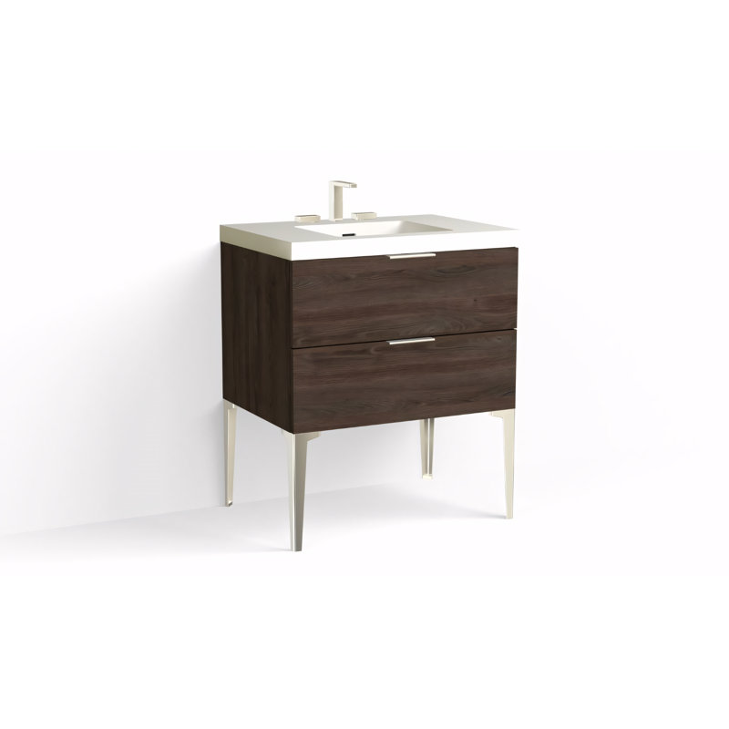 Avila 30" W Freestanding Single Bathroom Vanity with Dean Leg, Matte White/8" Widespread, Biondo, Polished Nickel