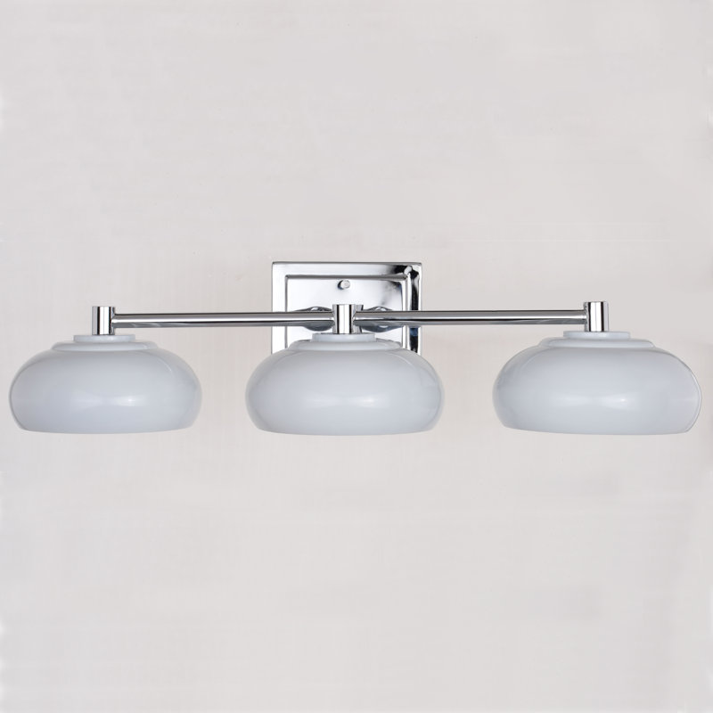 Mid Century Modern Dome Bathroom Vanity Fixture, 3 Lights, Gloss White/Chrome