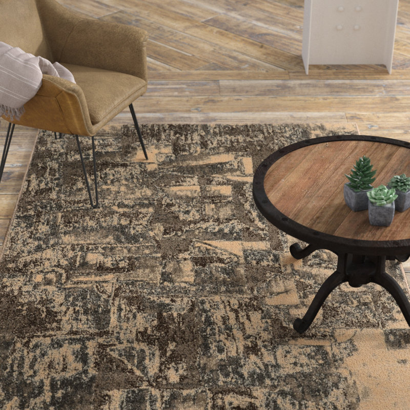 Baylen Abstract Gray/Beige Area Rug, Rectangle 5' x 7'6"