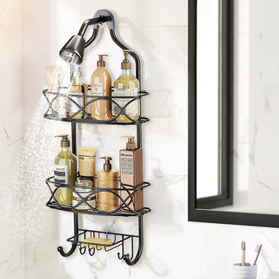 Three-tier Hanging Shower Caddy with Hooks, Bathroom Shower Organizer