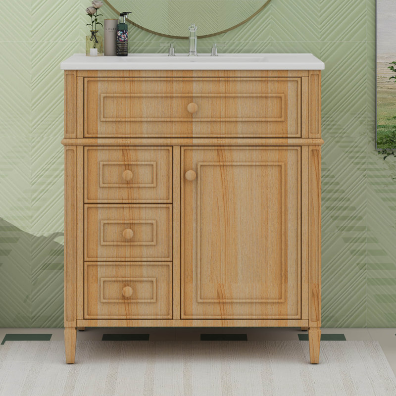 Ensemble de meuble-lavabo 30 po avec lavabo, armoire de rangement moderne avec 2 tiroirs et un tiroir basculant, Bois